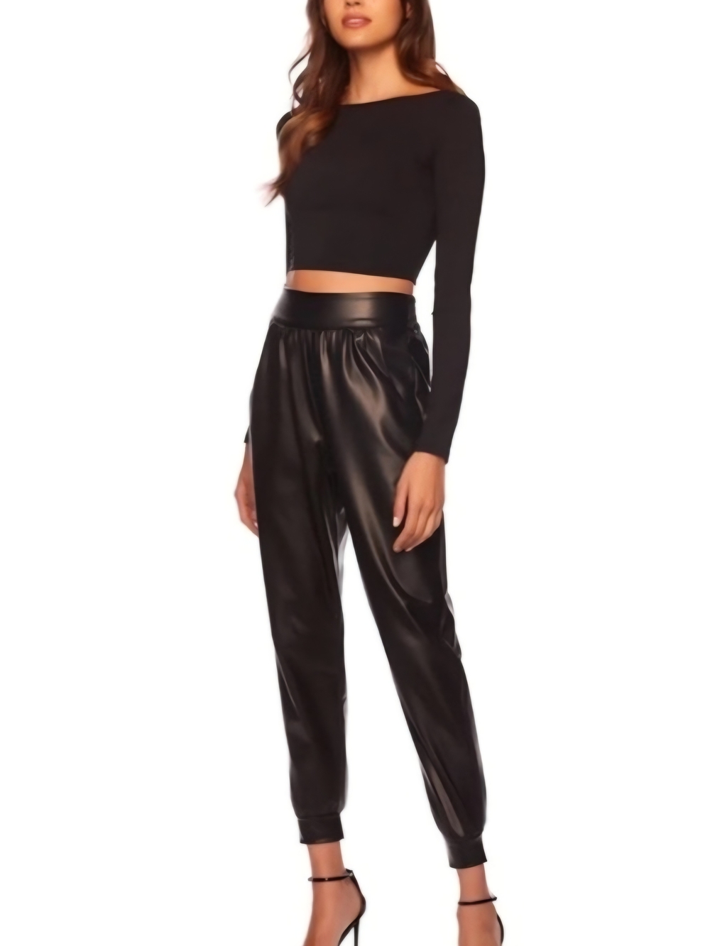 Faux Leather Jogger Pants - Black